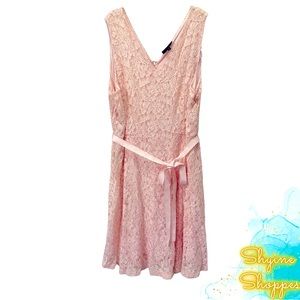 Lane Bryant Pink Floral Lace Sleeveless Dress with Ribbon Tie - Size 28